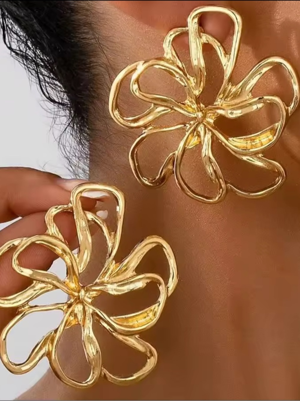 Gold Floral Openwork Statement Earrings